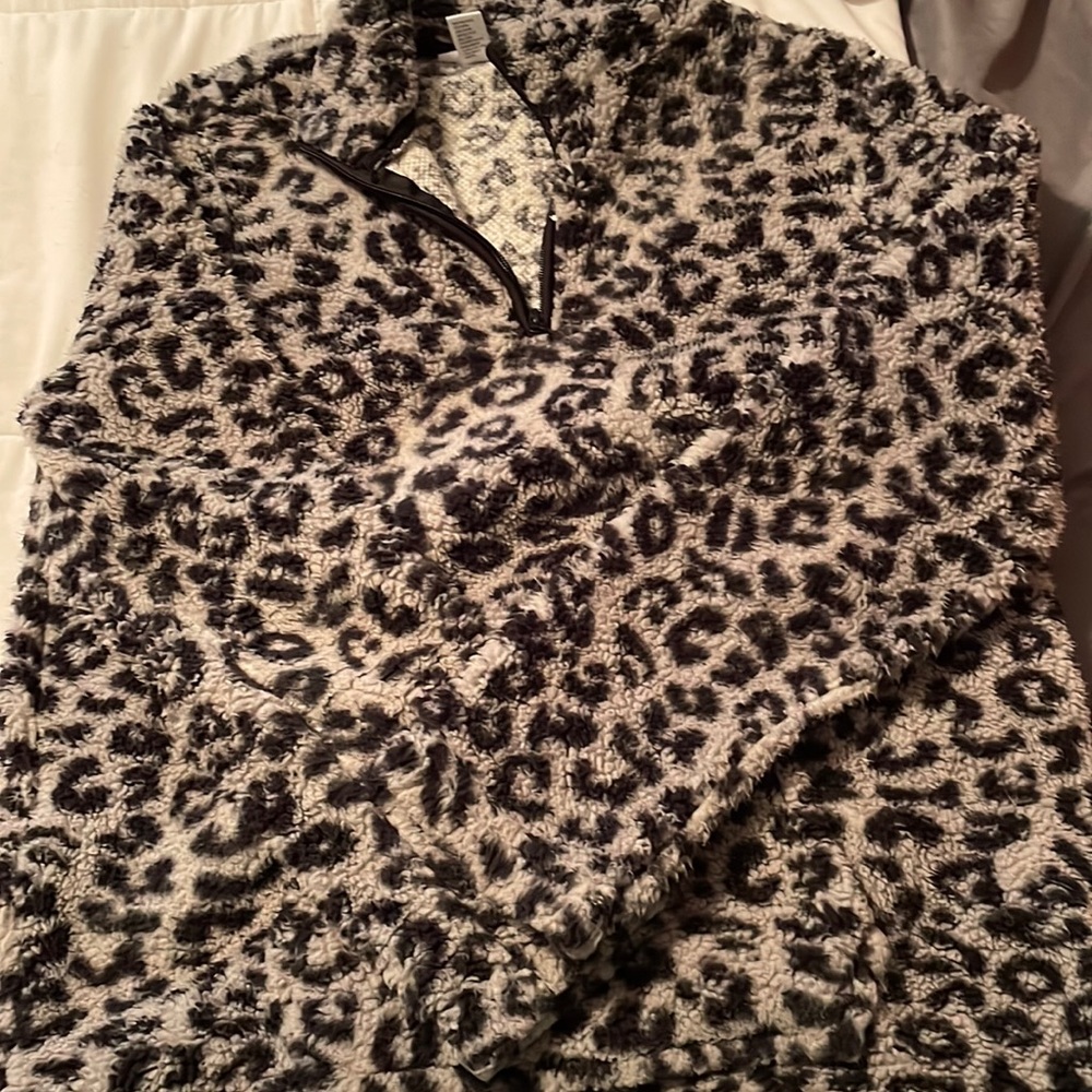 Leopard print quarter zip pullover